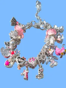 Adjustable Beaded Bracelet with Heart Charm, Unicorn & Bear Charms, Mom & Cat Pet Pendant, Baby Stroller Charm, Fairy Tale Elements