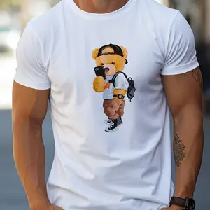 Men's Combed Cotton Boxy Cut Short-Sleeve Tee - Soft Stretch Round Neck, Graphic Digital Print, Thermally Optimized Fabric, Tropical Streetwear, Casual Summer Top, COD Available