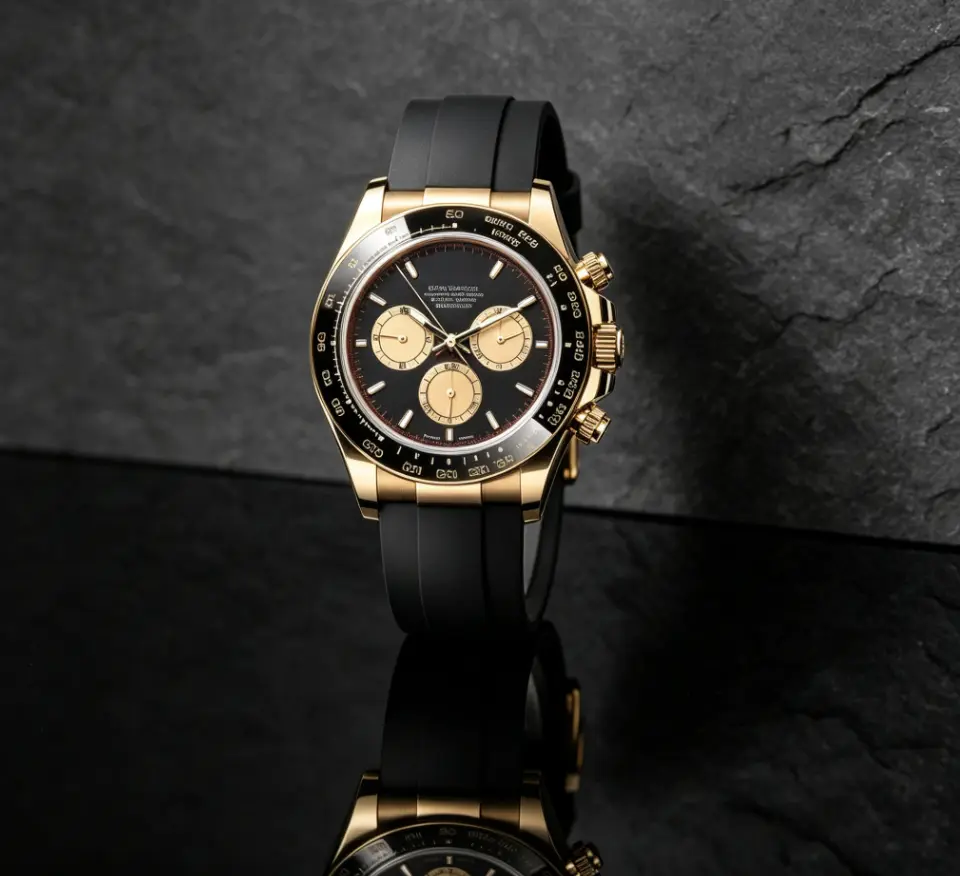 Men's Chronograph Analog Quartz Watch, Luxury Sport Wrist Watch with Black Rubber Strap, Multifunctional Business Dress Watch for Daily Wear