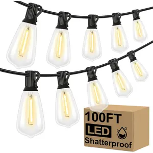 Outdoor String Lights Patio Lights Shatterproof ST38 Vintage Edison Bulbs, Outside Hanging Light Waterproof for Porch, Deck, Garden, Backyard, Balcony Outdoor Decorative String Lights for Halloween, Christmas