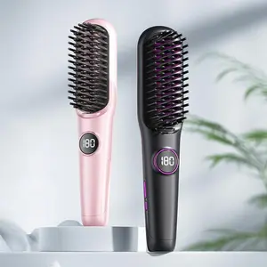 Straightening Brush with Negative Ions, Anti-Frizz Ceramic Hot Brush to Smooth Hair, LCD Display, Anti-scald Design Safety & Easy for all ages