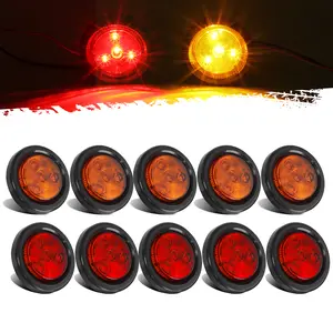 Partsam 10Pack 2" LED Round Trailer Side Marker Light Waterproof DOT Approved Amber & Red 4LED Flush Mount 12V Universal Fit for Semi Truck & Trailer