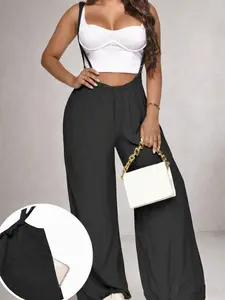 Summer Strap Wide Leg Pants Women Casual Streetwear Pants High Waist Loose Fit Long Trouser Pants Casual Versatile Suspender Pants for Daily Wear Bottoms Casual Streetwear Trousers