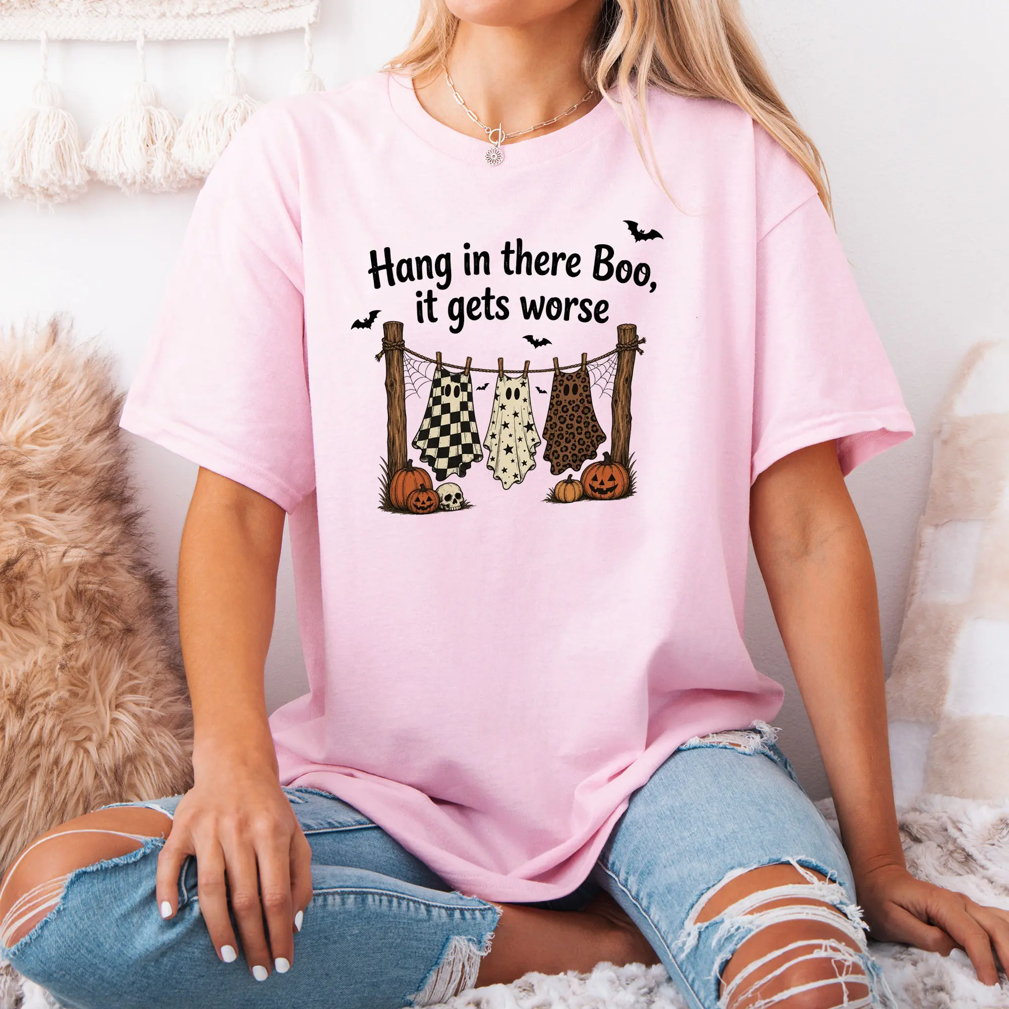 Hang In There Boo Graphic T-Shirt and Sweathisrt, Relax Fit, Soft Print
