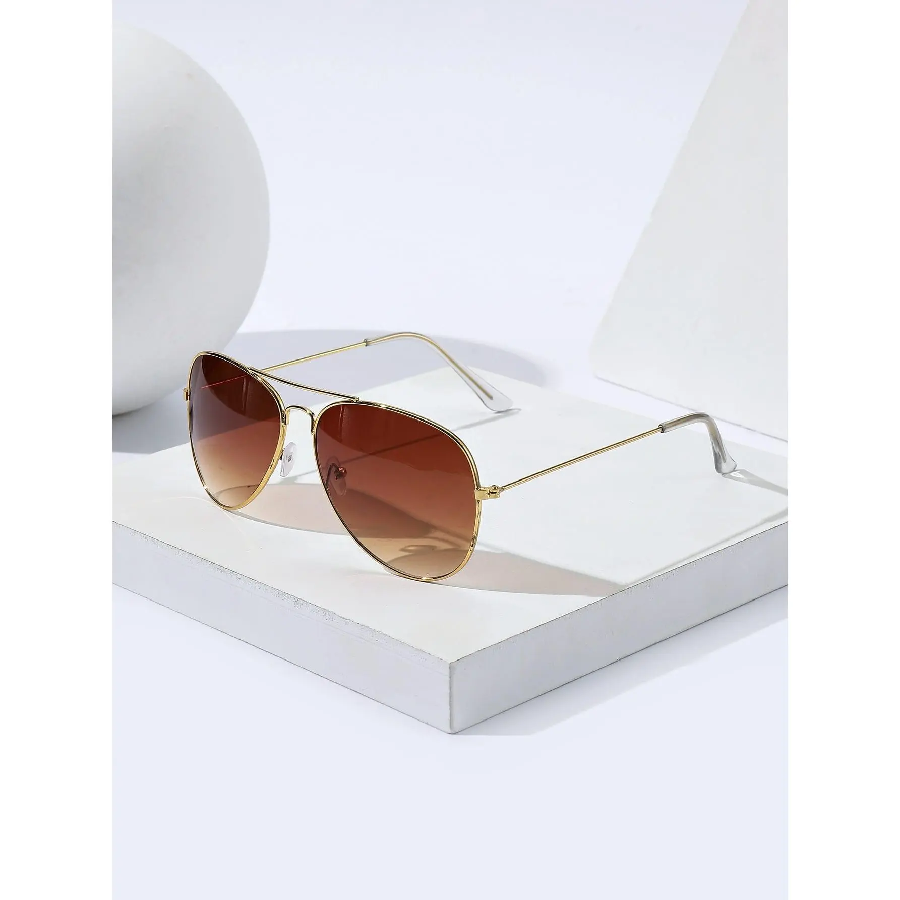 1pc Coated Gold-Copper Men's Retro Double-Beam 90s Cowboy Western Style Unisex Retro Aviator Sunglasses, Lightweight UV Protection Lens, Suitable for Commuting, Vacations, Beach Festivals, Beach Festivities, Metal, Full Rim