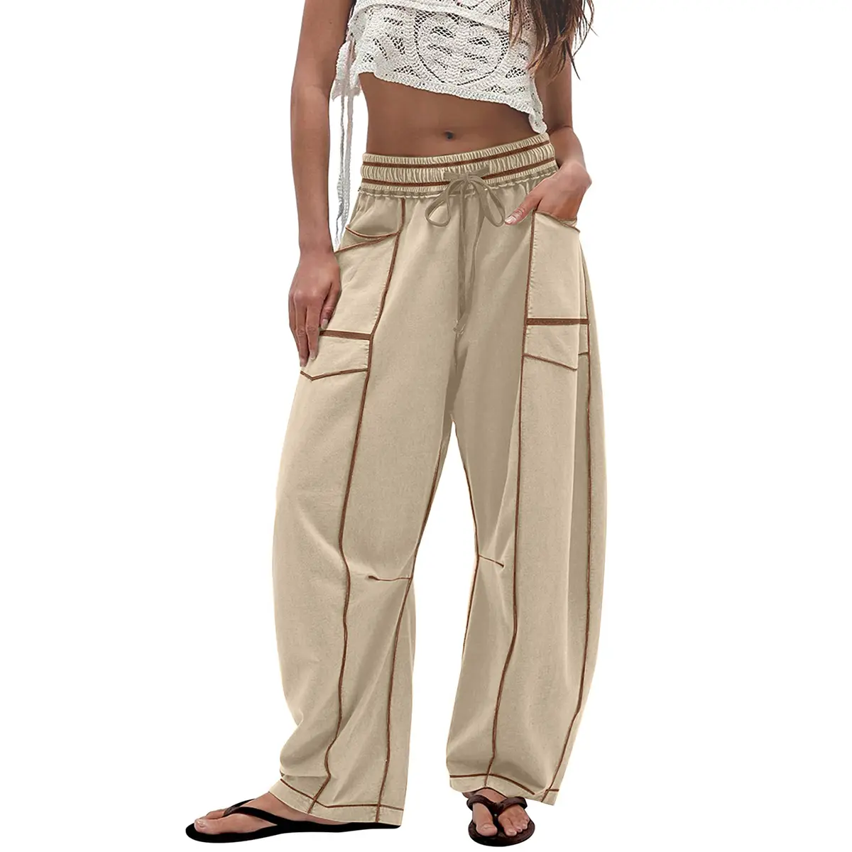 Bienmorn Women’s Baggy Barrel Pants – Wide-Leg Lounge Sweatpants with Drawstring and Pockets,clothes for back to school,first day of school outfits