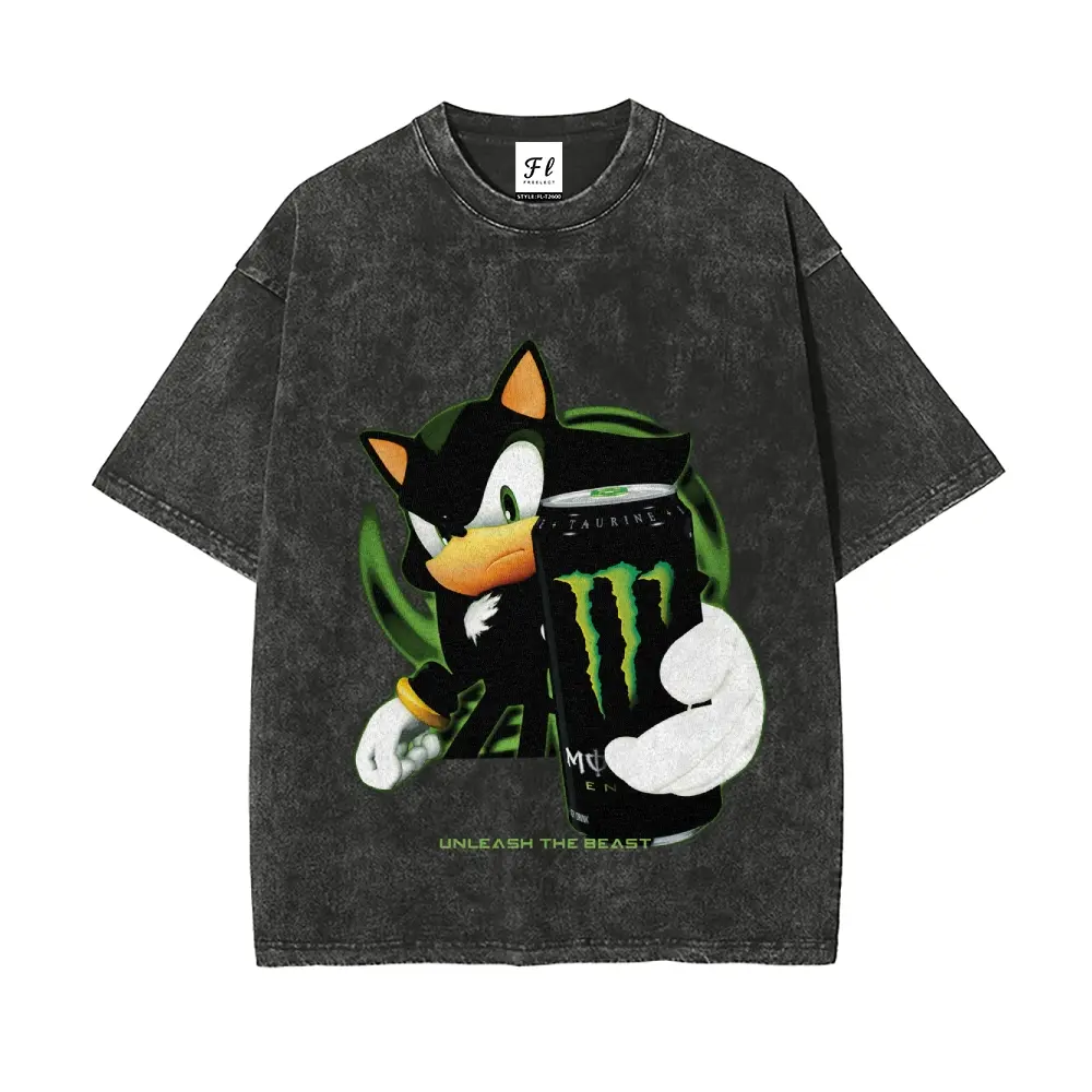 Shadow the Hedgehog and Monster Energy Unleash the Beast Vintage Retro Style Wash Tshirt Fashion Trending Cotton Tee Streetwear Stylish