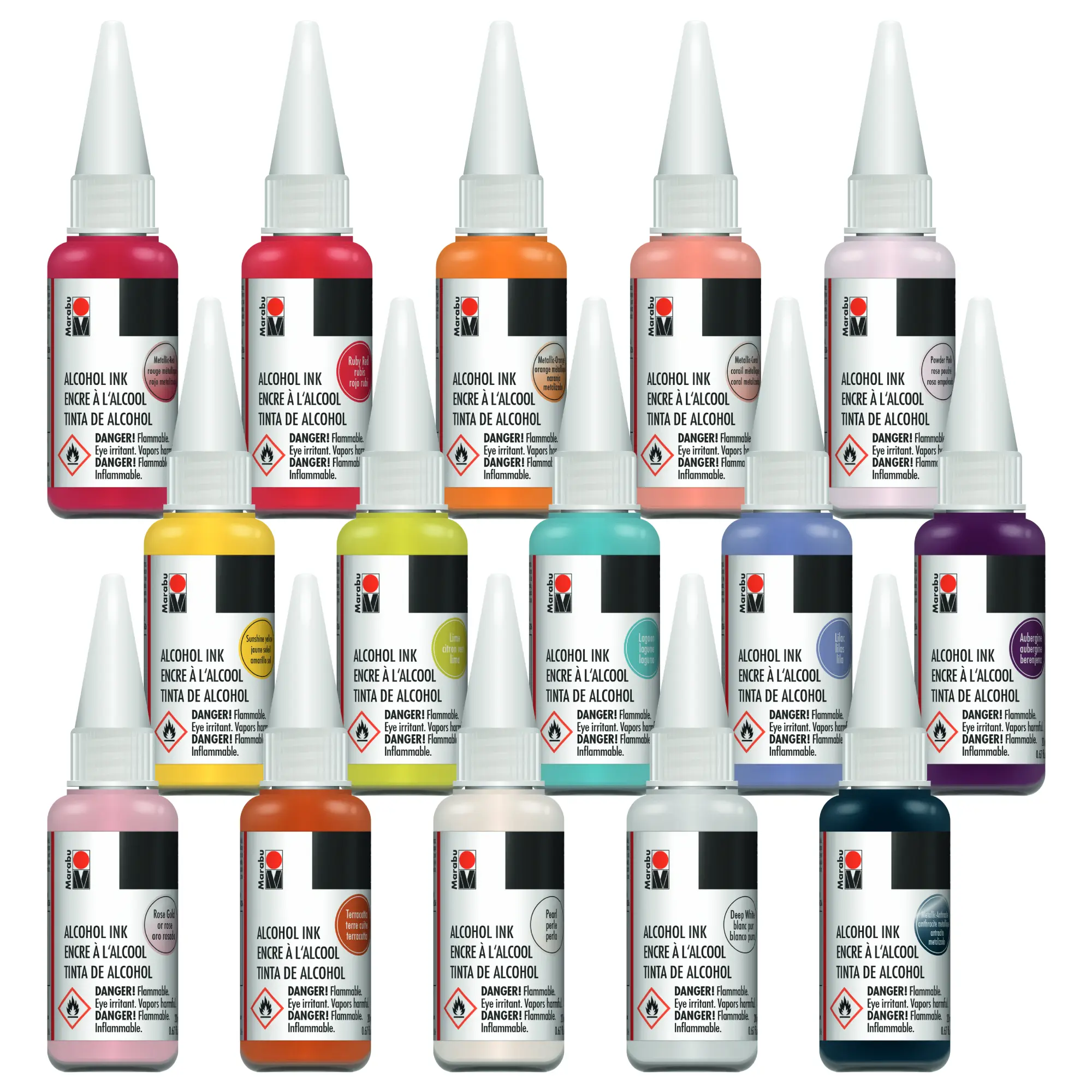 Marabu Alcohol Art Ink - Vibrant Neon, Pastel, Metallic, Rainbow Colors - Fast-Drying, Permanent Acid-Free Ink - Ideal for Epoxy Resin, Vinyl, Polypropylene, Ceramics Projects