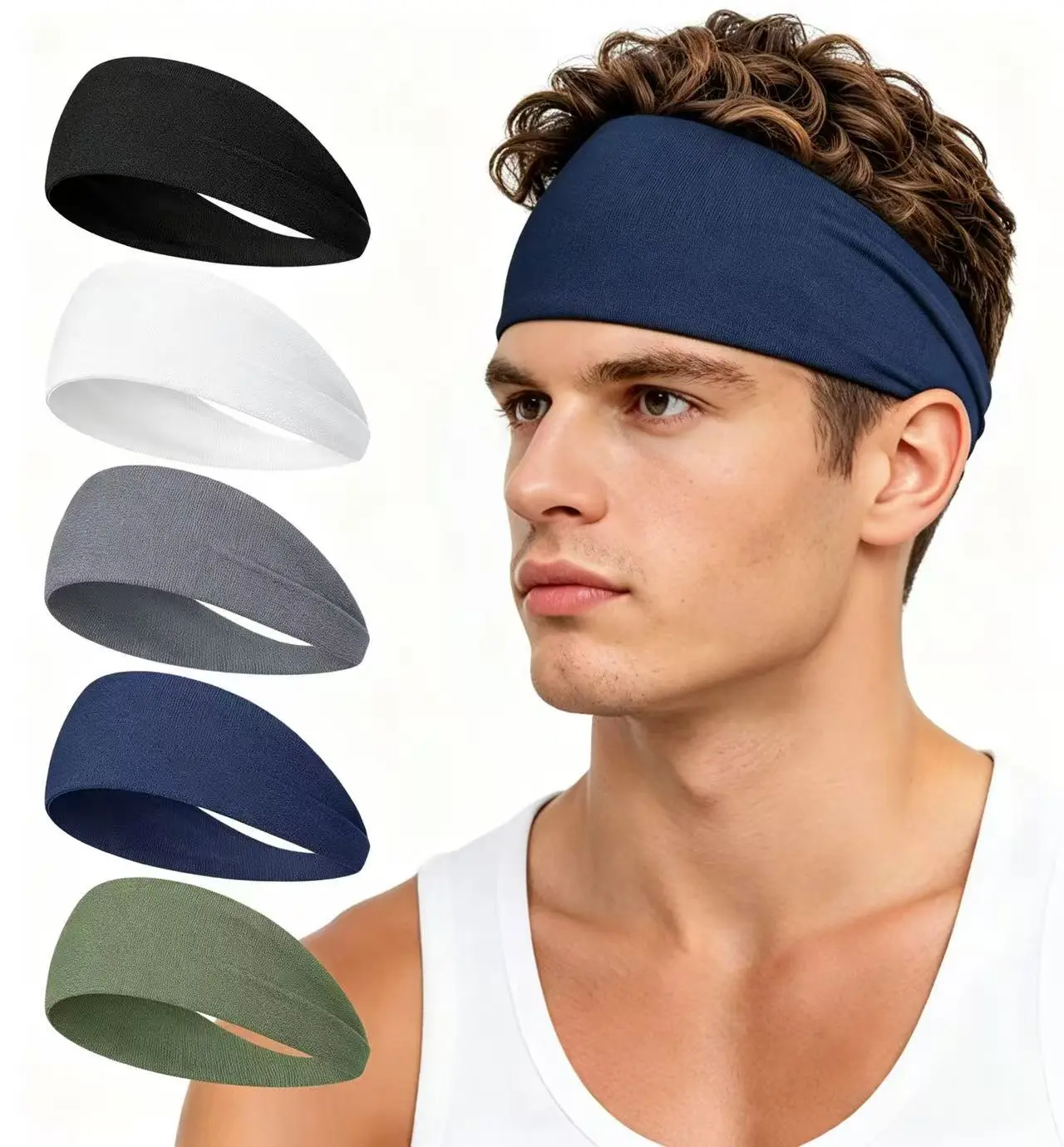 Unisex Adults 5-Pack Soft Comfortable Fabric Workout Headbands - Stretchy, UV-Protective, Lightweight, Quick-Dry, No-Slip, 1 Size Universal-Fit Sweat-Wicking Bands for Biking Sports, Gym (Party Bag Gift Essential)