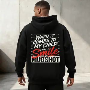 Men's Hoodie "When It Comes To My Child I Will Smile In My Mugshot" Dad Humor Graphic Soft Stretchable Wrinkle Resistant Perfect for Autumn Winter Casual Outings Father Centric Gatherings