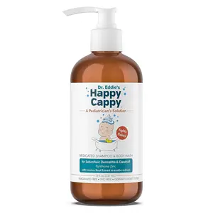 Happy Cappy Dr. Eddie’s Medicated Shampoo and Body Wash- Baby Dandruff Shampoo, Helps Cradle Cap and Seborrheic Dermatitis, Reduces Flakes and Redness, Dermatologist Tested, Fragrance-Free - 8 Fl Oz