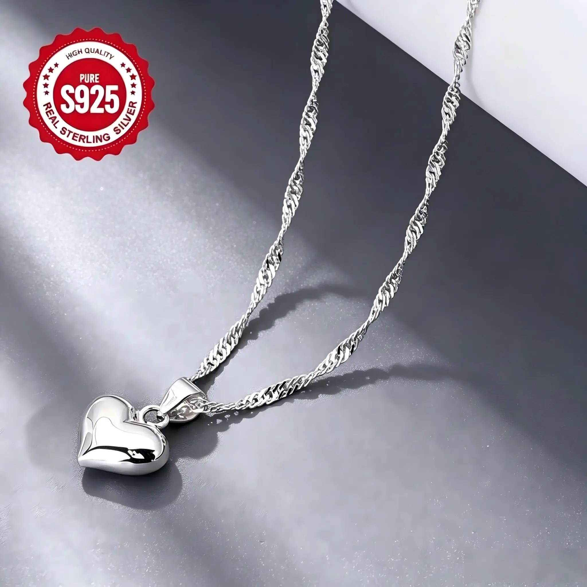 Women's S925 Sterling Silver Adjustable Heart Pendant Necklace - Anti-Allergic Simple High-End Sweater Chain, Gift-Suitable Fashion Accessory