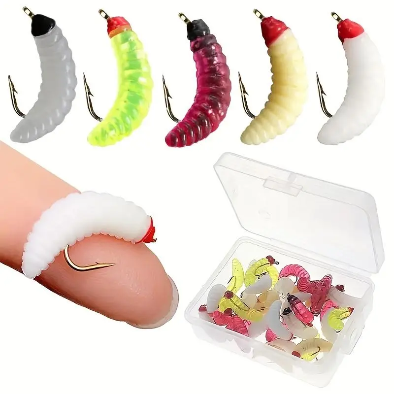 30/60/90 Pcs Artificial Bionic Maggot Fishing Bait, Random Color Bread Worm with Hook, Outdoor Fishing Supplies & Accessories, Fishing Tackle, Simulated Lure, Artificial Fishing Lures, Simulation Fishing Lure