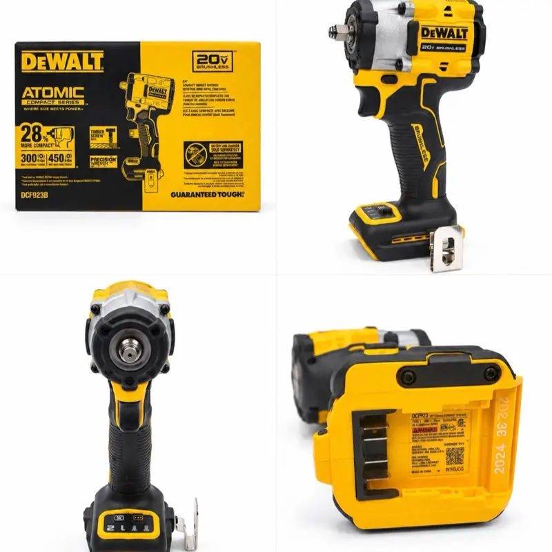 Brand New DEWALT DCF923B 20V MAX XR Brushless 3/8” Hog Ring Anvil Compact Impact Wrench, Compact and Lightweight Design, Variable Speed, Built-In LED Work Light, Powerful Performance, Belt Clip (Tool Only, Ideal for Construction, Automotive Repairs)