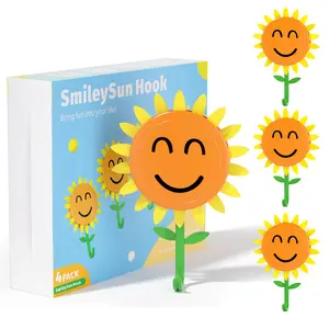 Sunflower Retractable Wall Hook, Self Adhesive No Drill Hanger, Traceless Waterproof Hook for Towels Bags Keys, Cute Flower Wall Decor for Bathroom Kitchen, 1 2 4 Pcs