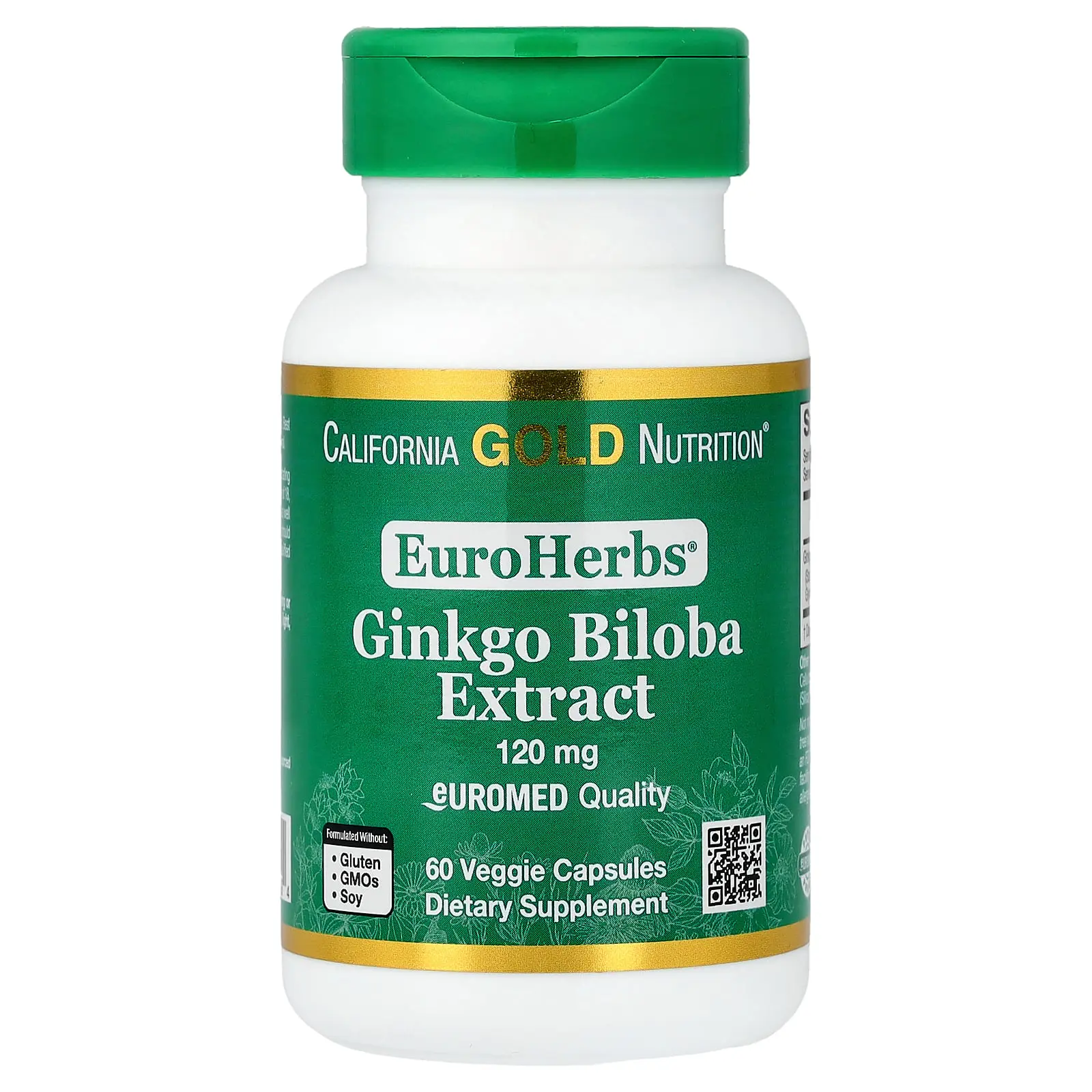 California Gold Nutrition EuroHerbs™, Ginkgo Biloba Extract, Euromed Quality, 120 mg, 60 Veggie Capsules