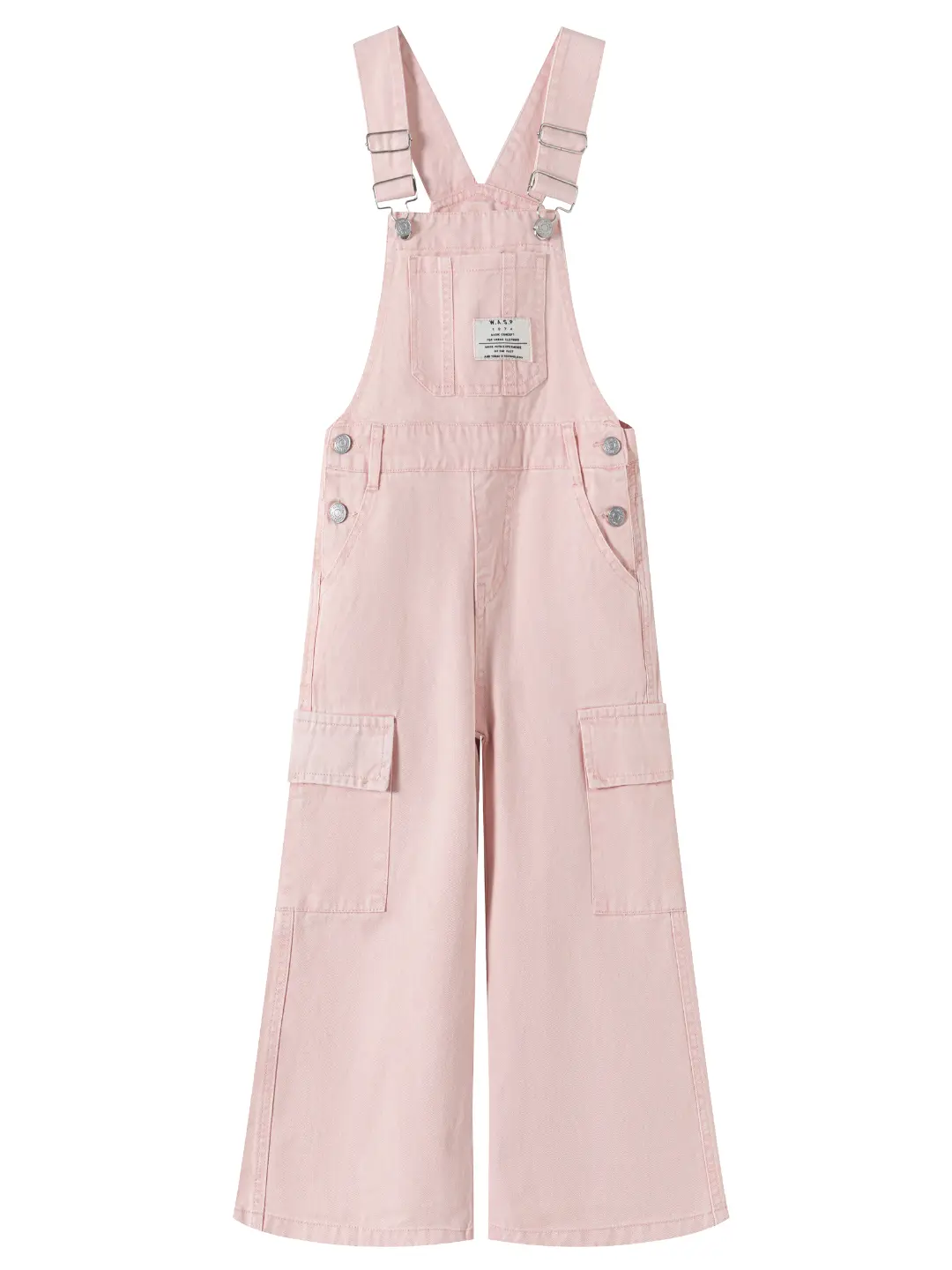 Kidscool Space Teens Girls' Pink Cotton Blend Plain Cargo Denim Overalls - Loose Fit Wide Leg Jean Jumpsuit, Adjustable Strap, Flap Pockets, Breathable Playwear, School Outfit