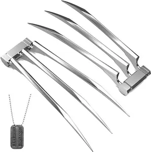 Wolverine Claws Costume Menswear Superhero Cosplay Stylish Crewneck,Costume Props【Gift necklace】 Decoration & Plastic material Clothes Halloween