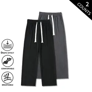 2-Pack Corduroy Straight-Leg Casual Men’s Pants, Elastic Waist, Loose Fit Athletic Style