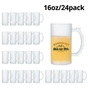 24-Pack 16oz Frosted Mix Glass Sublimation Beer Mugs with Handles, Reusable Kitchen Drinkware for Sublimation Print, Heat Press Printing, Reuse