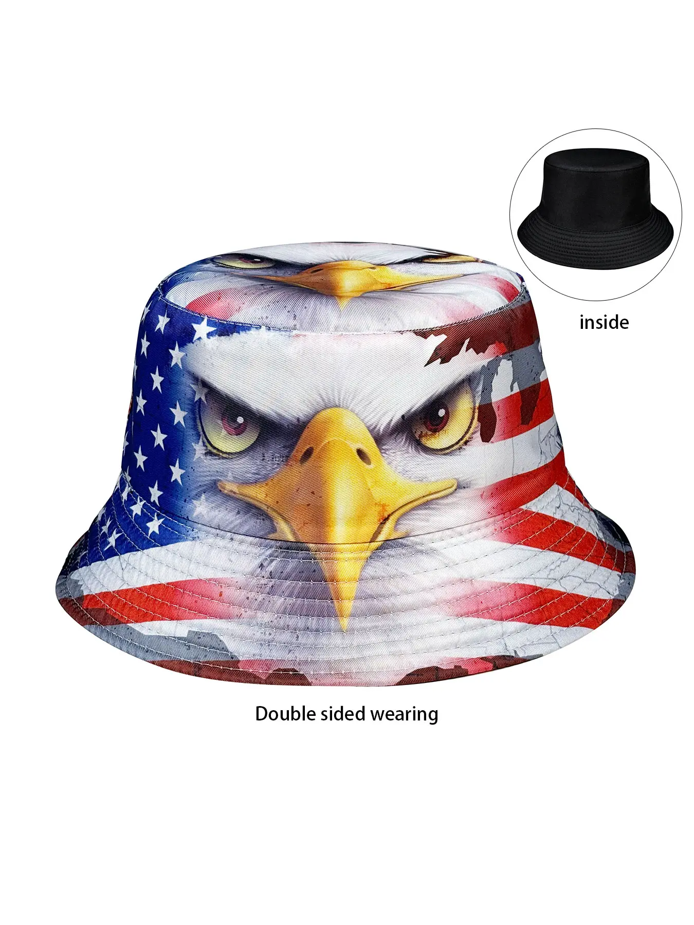 Eagle Pattern Patriotic American Flag Bucket Hat, Graphic Hats, Double-Sided Wearable Sun Cap with Stars and Stripes, Suitable for Independence Day Daily Outdoor Activities