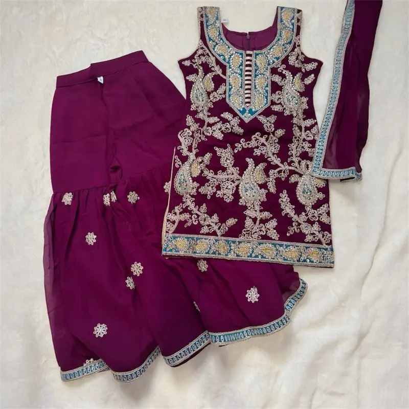 Kids' Wine-Colored Gharara Suit