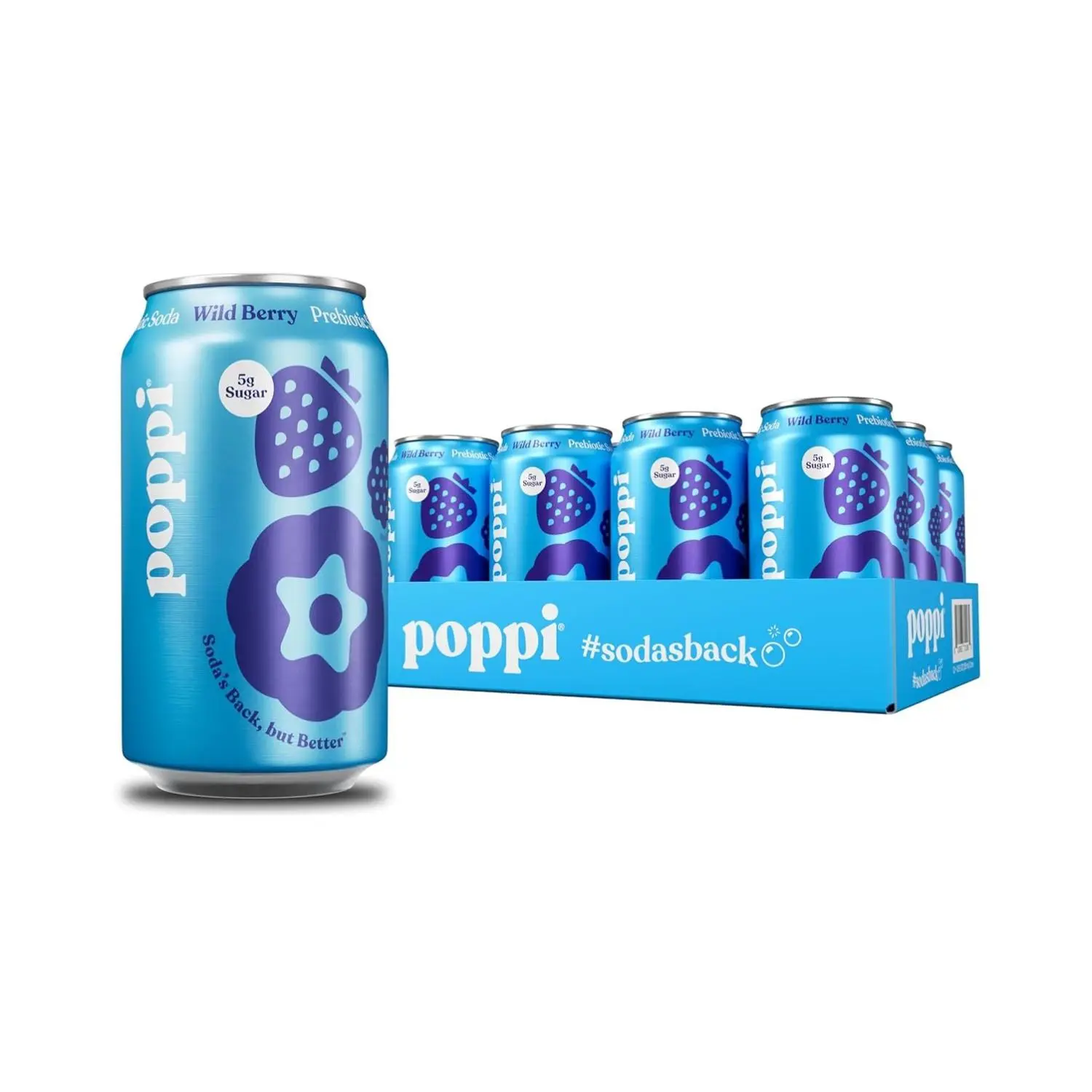 Poppi Sparkling Prebiotic Soda Beverage with Apple Cider Vinegar, Seltzer Water and Fruit Juice, Wild Berry Flavor, 12 oz, Pack of 12, Packaging May Vary