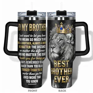1pc 40oz/30oz/22oz/20oz/14ozCup Stainless Steel Tumbler With Brother Lion King Crown Design, Leakproof Portable Large Capacity, Needed for Gym, Hiking, Travel Ideal Birthday Christmas Gift Perfect Gift