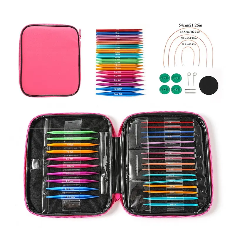 40-Piece Knitting Tool Set, Colorful Interchangeable Rings, Detachable Circular Needles 3.0mm-10mm, 13 Sizes Hooks, Long 10cm Multifunctional Ring Pins, Diy Knitting Supplies, Knitting Needles Kit