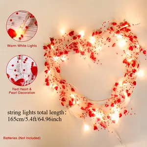 Romantic 5ft Red Heart LED String Lights, Battery Operated, Perfect Mother's Day Gift, Ideal for Valentine's Day Wedding Party Christmas Home Decor - Greenish roses