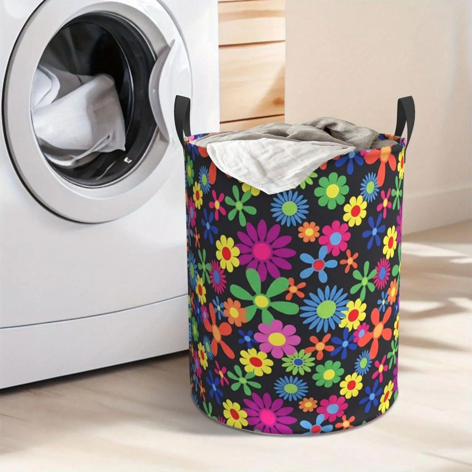 Retro Floral Laundry Hamper  Portable Storage Hamper with Sturdy Handle， Oxford Cloth， Easy to Store and Collapsible Design， Laundry Baskets