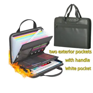 Rollforall 13 Pockets      Handle,  ,    , Home  Storage Folio for Important  project case student  Large Capacity  Accordion Flame-   zipper label organizer  black  File Resistant Expanding Document Fireproof with paper