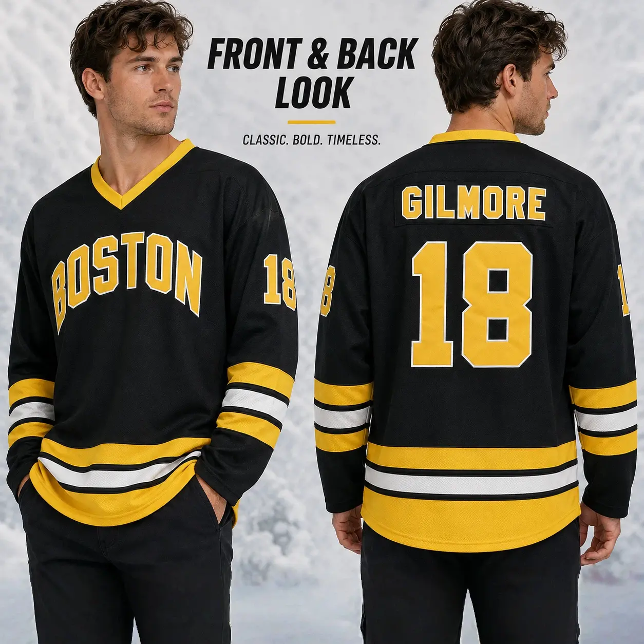 Happy Gilmore #18 Jersey Boston Adam Sandler 1996 Movie Ice Hockey Jersey Stitched , 90S Hip Hop Clothing for Party Casual Sportswear Athletic Shirts Gym Sweatwear