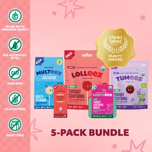 EEZ Co. Starter Bundle (5-pack) - USDA Certified Organic, Non-GMO, Gluten-free, Dairy-free Throat Soothing Lollipops and Drops, Multivitamin Lollipops with Vitamins A, B, D, E, and Zinc, Calcium Carbonate Lollipops, and 1mg Melatonin Chewable Tablets