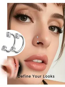 Stainless Steel Nose Ring, Cubic Zirconia U-Push Septum Rings, 18g Cartilage Earring, Round & Heart Design, Durable Hypoallergenic Jewelry, Nose Piercing Jewelry