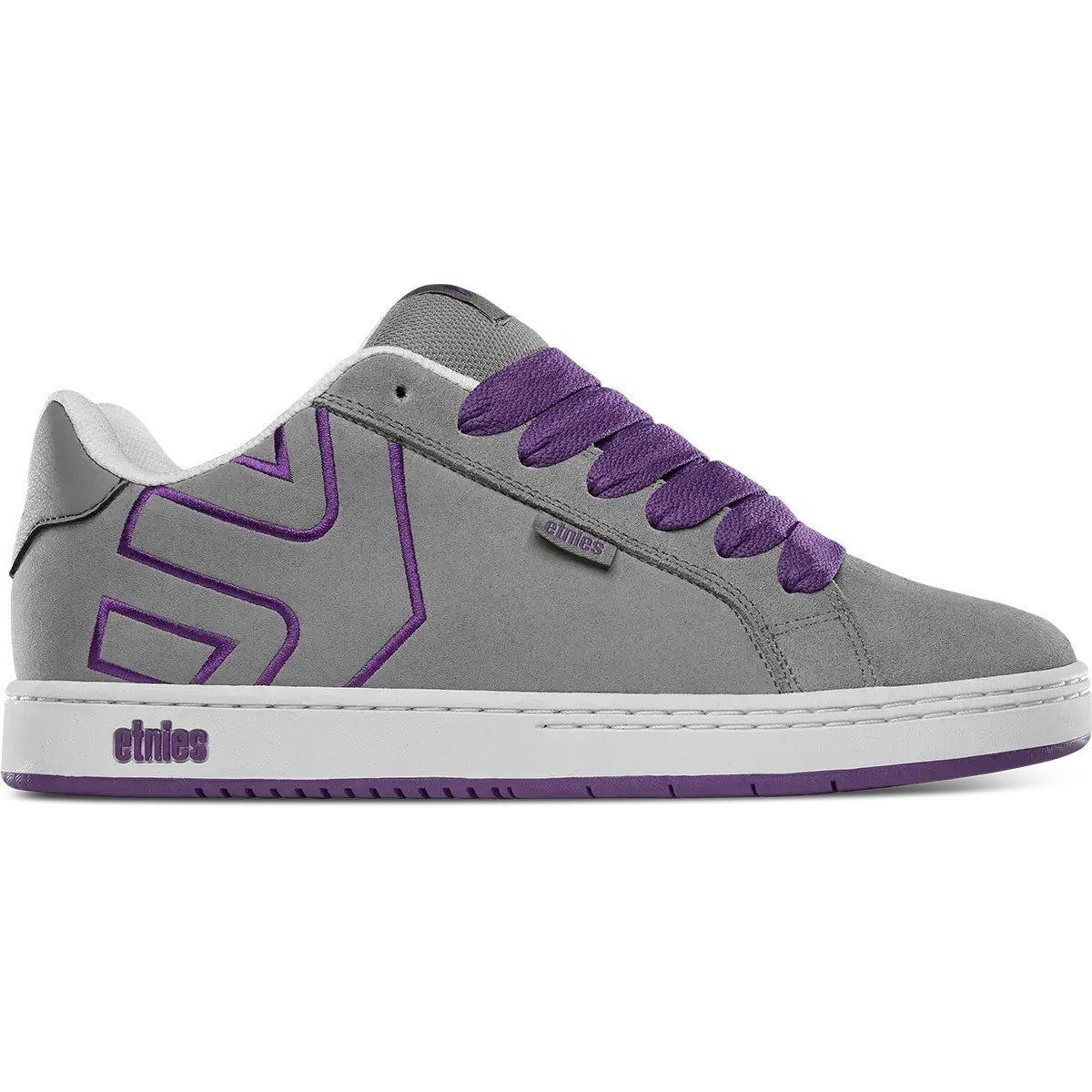 etnies Fader Grey/Purple Retro Skate Shoes, All-Day Cupsole Comfort, Wide Padded Suede, Grippy Outsole, 90s Skate Classic Reissued Sneakers