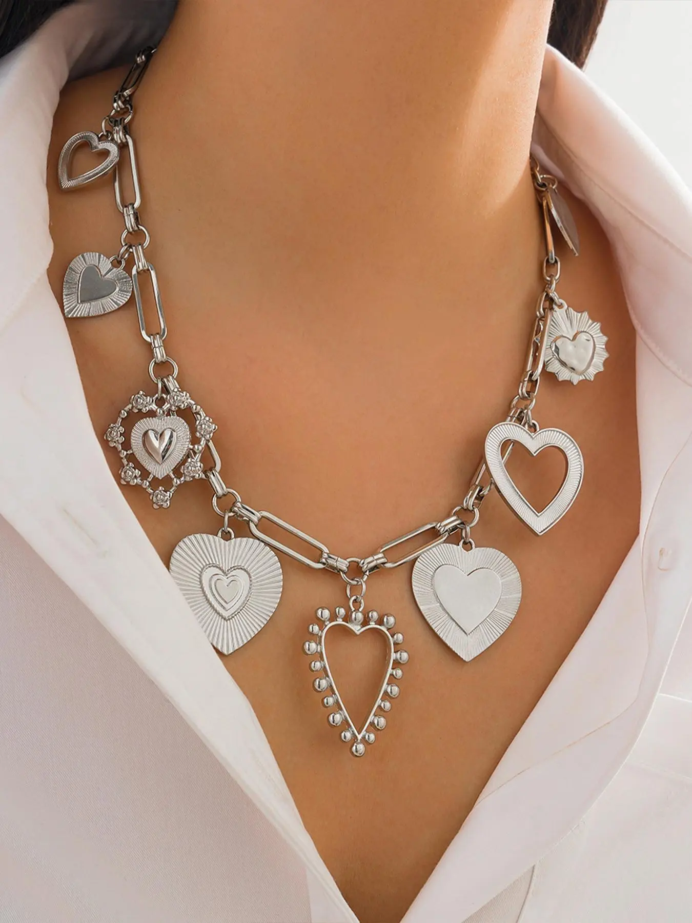 Heart Charm Decor Adjustable Pendant Necklace for Women, Fashion Jewelry for Party, Daily Clothing Decor, Daily Wear Necklace, Trendy All-match & Exquisite Dainty Jewelry for Birthday Gift, Love Heart Shaped Necklace