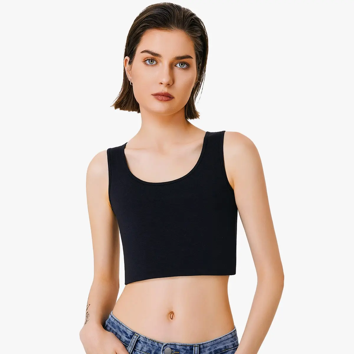 Nebility Women Elastic Chest Binder Bra Pullover Tank Top Black Womenswear Bandeau Casual Fit Sleeveless Basic Minimalist summerwins