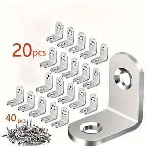 60 Pcs Thick Stainless Steel L-Shape Brackets with Screws, 90-Degree Right-Angle Heavy Duty Shelf Support, Scratch-Proof Industrial Hardware Angle Code for Wood Surfaces