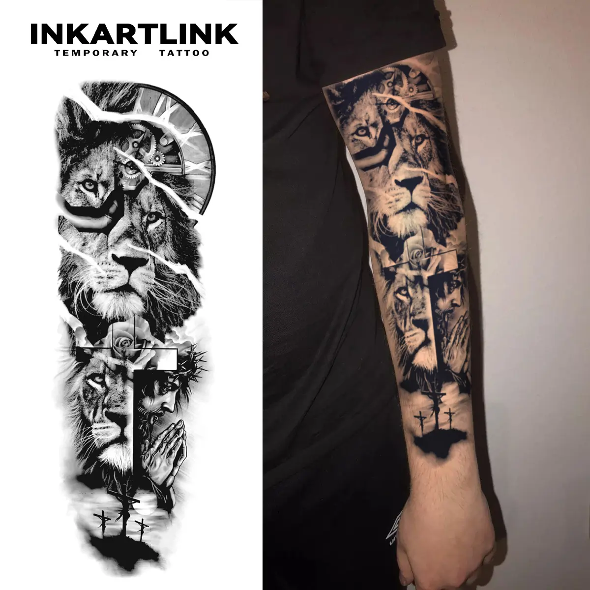 INKARTLINK Tattoo Tech, 2 Sheets Semi-Permanent Temporary Tattoos ,Sleeve Tattoo Design 3,Adult Art Design,Lasts 1-2 Weeks, Waterproof, Realistic Look, No Adhesive, No Reflection,For Man And Woman,Ideal for Swimming, Party