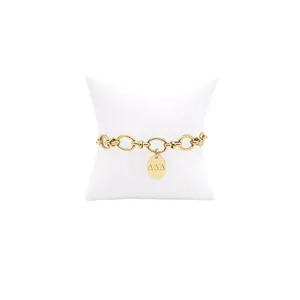 Delta Delta Delta Evermore Bracelet with Small Gold Oval Charm | Waterproof, Hypoallergenic & Tarnish Resistant