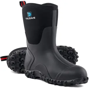 Trudave Rubber Boots for Women, Mid Calf Rain Boots with Steel Shank, Waterproof 6mm Neoprene Insulated Mud Work Boots Black Footwear