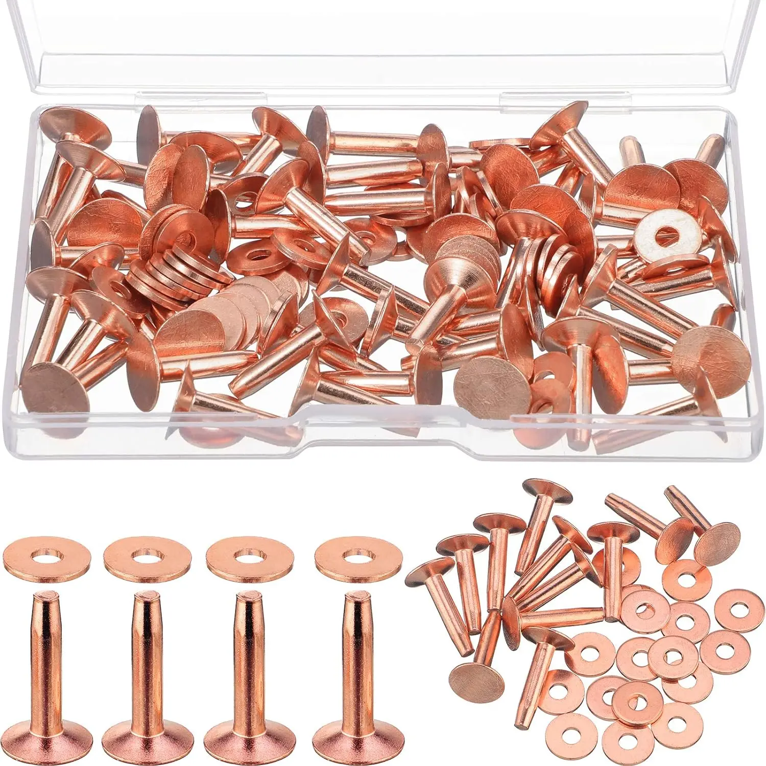 50 Sets Copper Rivets and Burrs, Copper Rivets for Leather Pure Copper Rivet Setting Tool for Belts Wallets Collars Leather DIY Craft Supplies (9/16 Inch, Size 12)