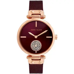 Anne Klein Rose Gold-Tone and Burgundy Mesh Ladies Watch AK-3000RGBY AK/3000RGBY