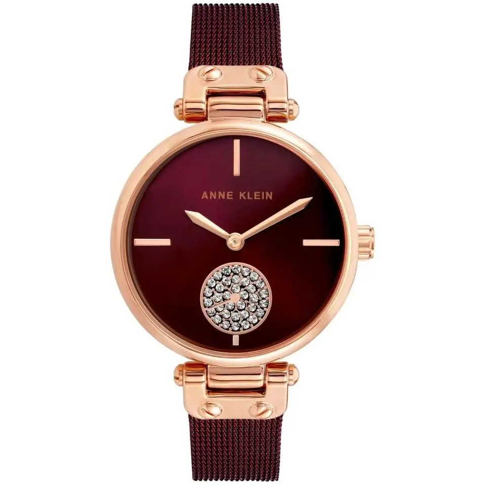 Anne Klein Rose Gold-Tone and Burgundy Mesh Ladies Watch AK-3000RGBY AK/3000RGBY