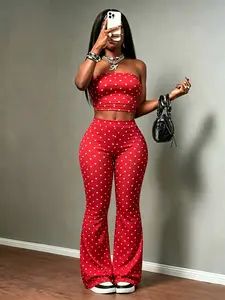 American Retro Polka Dot Tank Top and Bell Bottom Set, Y2K Millennial Style, High Waist Slim Fit, Perfect for Daily Wear, Music Festivals, Dates, Womenswear
