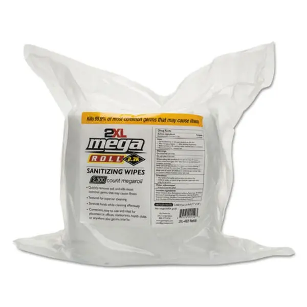Mega Roll Sanitizing Wipes Refill - 1-Ply Large Size Durable Unscented White Kitchen Towel for Home Care, Kitchen Use, Disinfection of Metal & Plastic Surfaces, No-Touch Screen Compatible