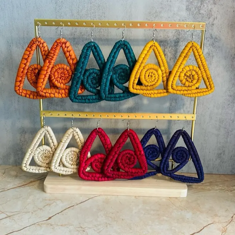 44/TRIANGLE SHAPE:Handmade Raffia Leaves Earrings Naturally Colored Created to Elevate  Fashion Taste and Celebrate Afro Heritage.