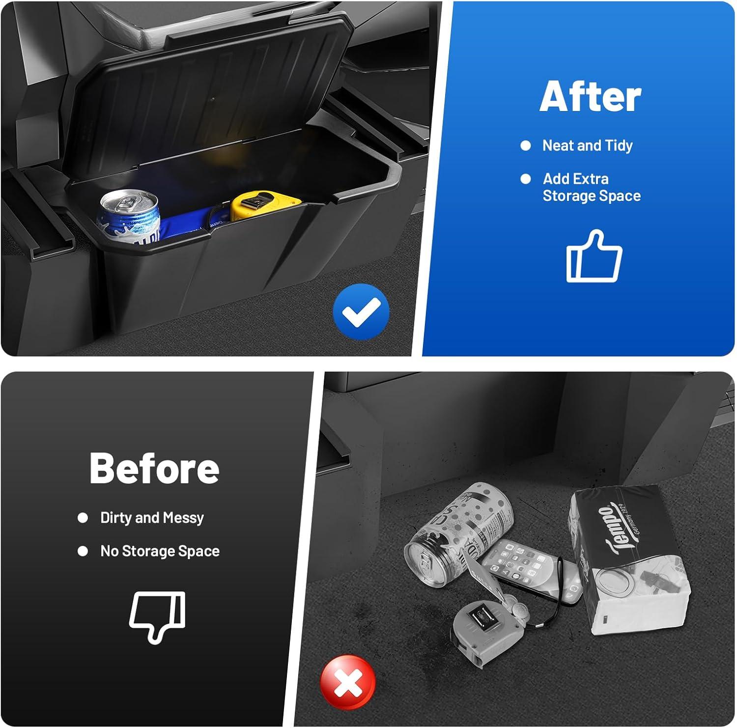 KUST Rear Floor Storage Box for 2024-2026 Tesla Cybertruck TPE Material Anti-Slip Lid Organizer Trash Can Easy Access Second Row Passengers