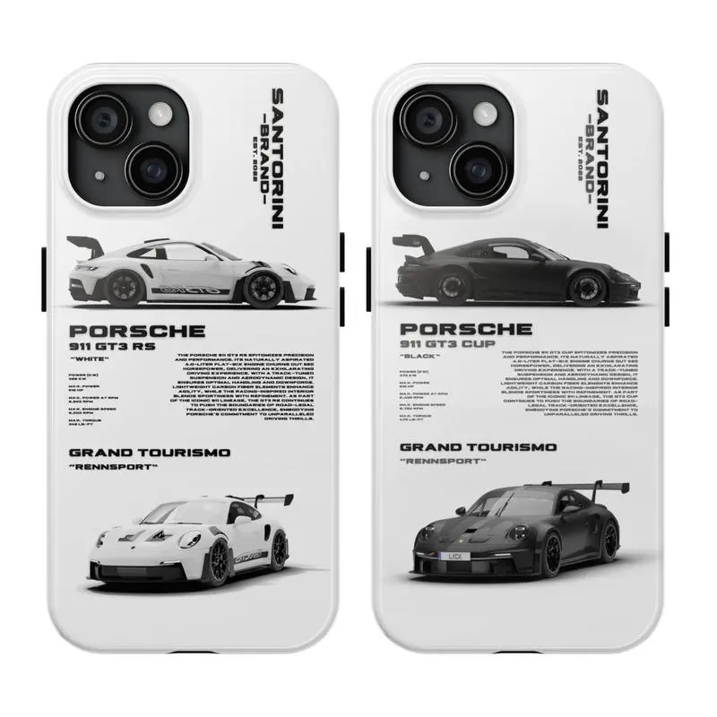 Porsche 911 GT3 RS Matching Phone Case for Couples |   Black & White His & Hers Porsche Phone Cover Suitable for iPhone 17-11 Pro Max/Plus and  Samsung Galaxy S23-25